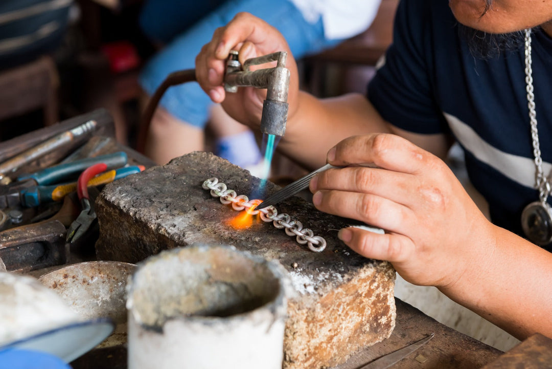 Silversmith creating a Renata Rubio 92.5 sterling silver bracelet