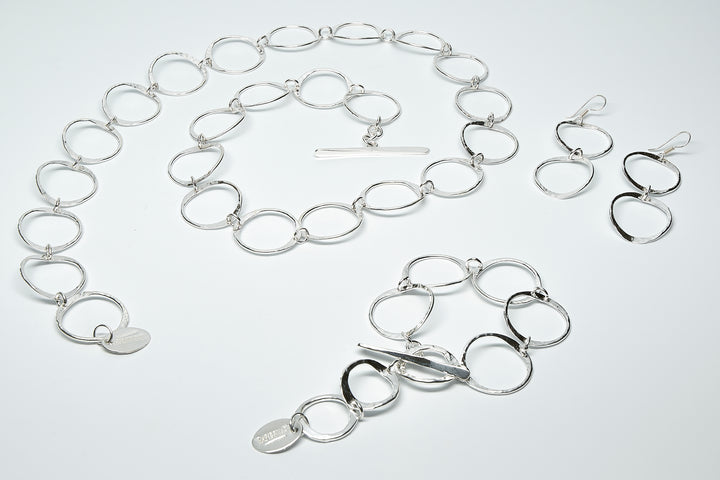 30" Pounded Silver Loop Necklace Set