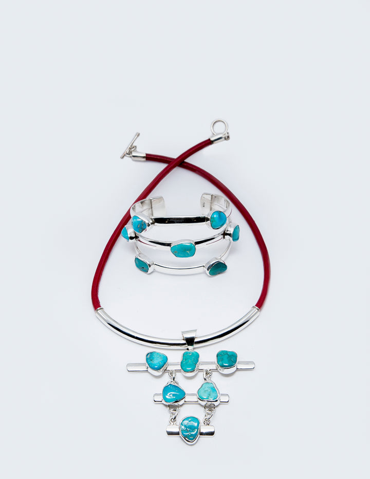 3 Silver Strand Pendant with Sleeping Beauty Turquoise - Renata Rubio 92.5 - PJO898