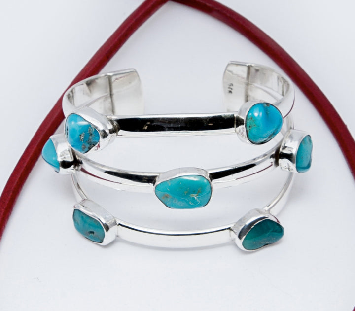 3 Silver Band Cuff Sleeping Beauty Turquoise