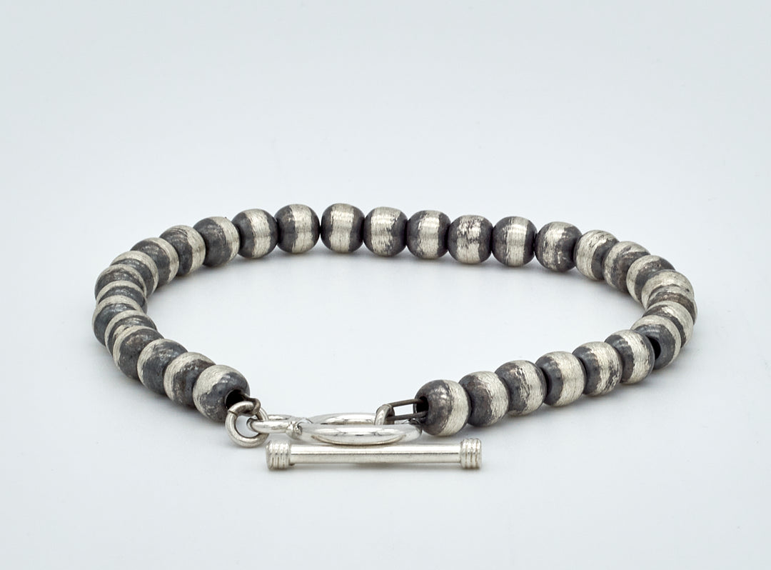 6MM Oxidized Silver Bead Bracelet