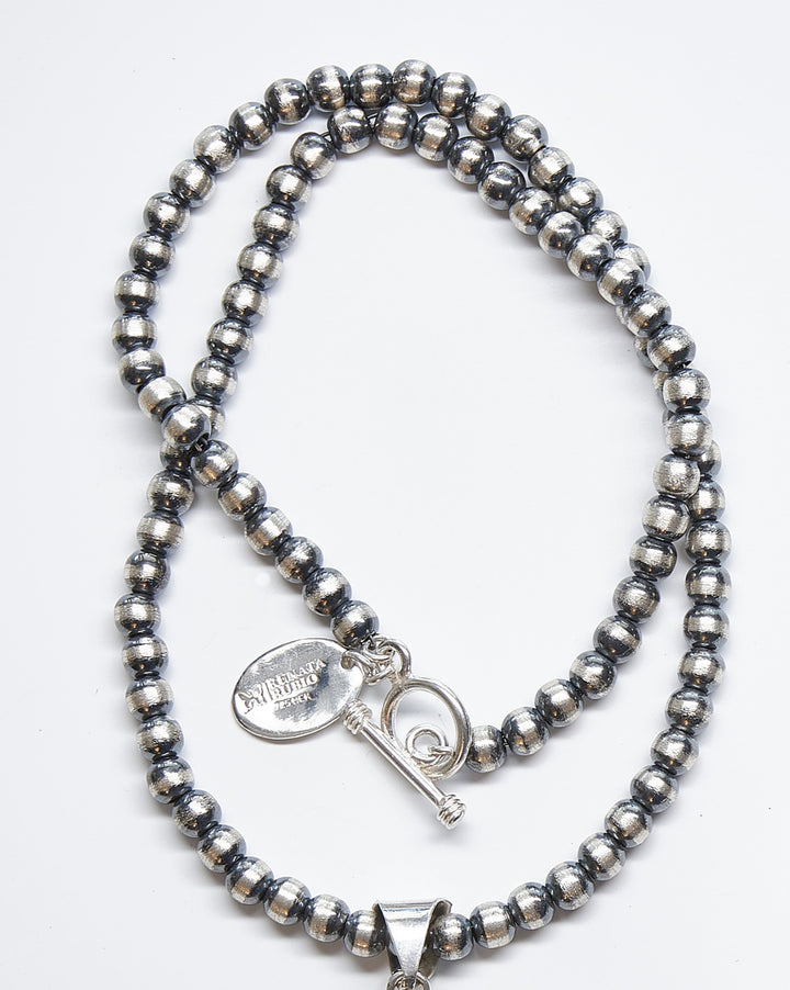 6MM Oxidized Silver Bead Necklace