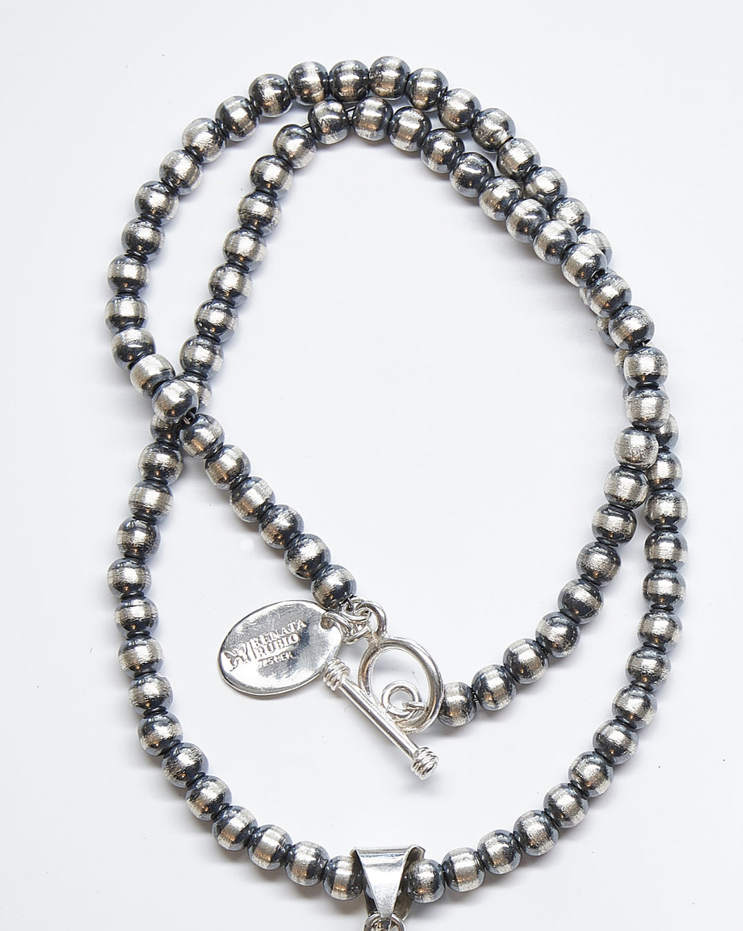 6MM Oxidized Silver Beaded Necklace - Renata Rubio 92.5