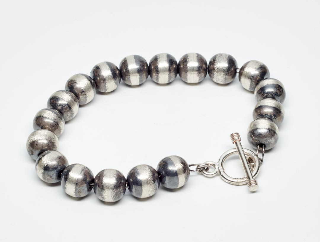 10MM Oxidized Silver Beaded Bracelet