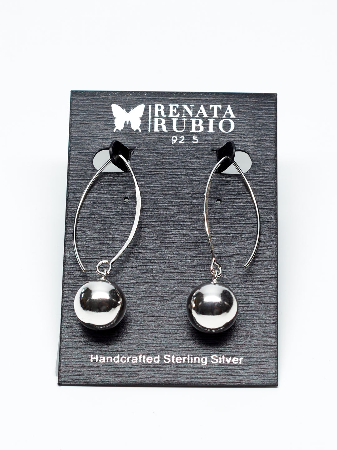 Almond Hook with 12MM Silver Bead Dangle Earrings - Renata Rubio 92.5 - ETS208