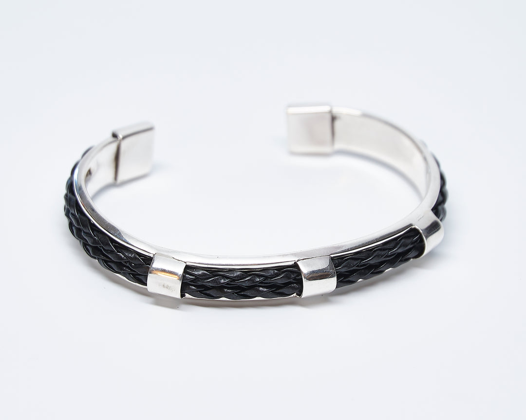 Braided Leather Silver Cuffs - Renata Rubio 92.5 - BAJ408