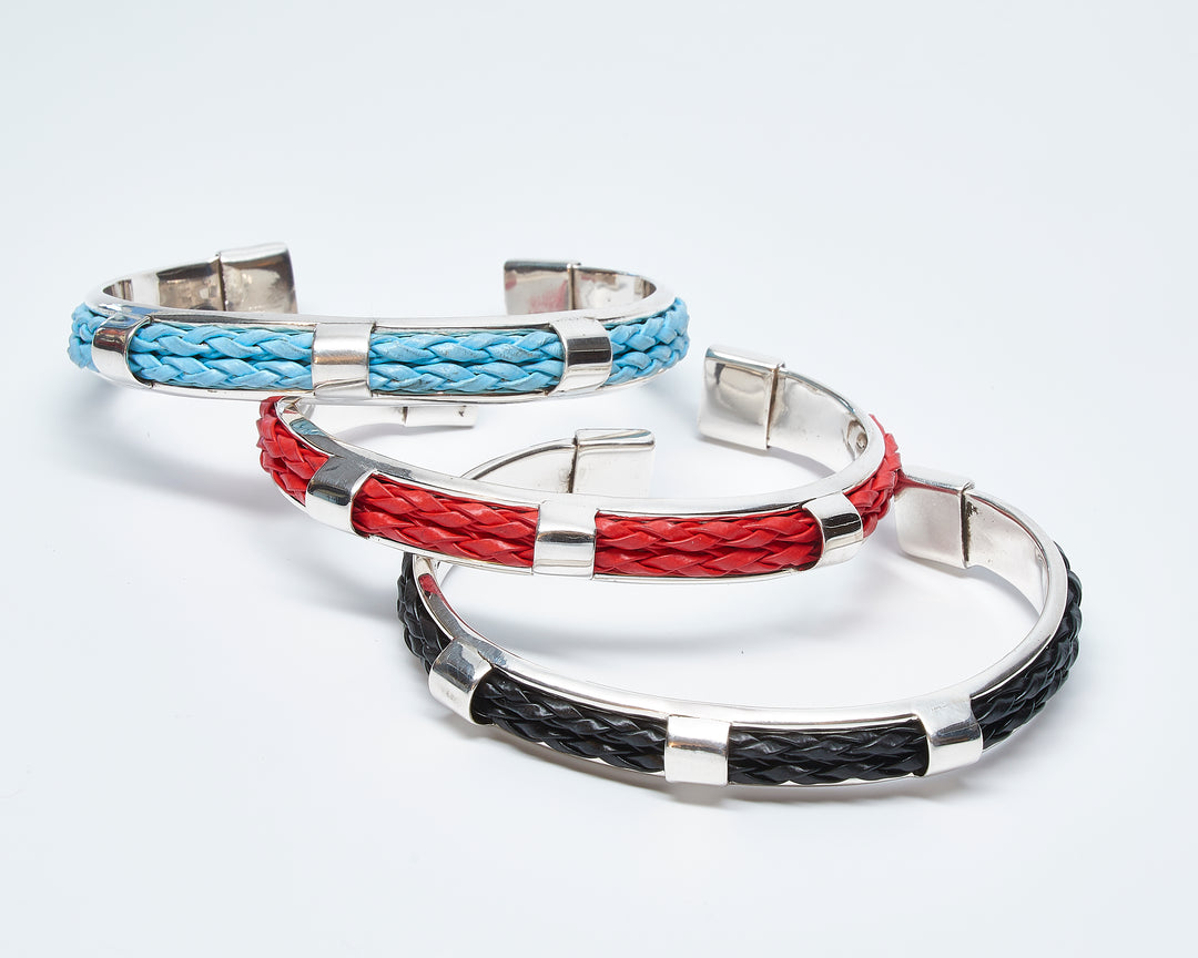 Braided Leather Silver Cuffs - Renata Rubio 92.5 - BAJ408