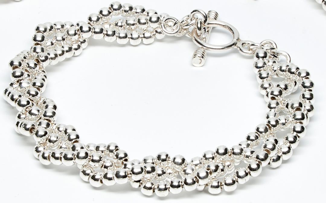 Braided 2MM Silver Beaded Bracelet