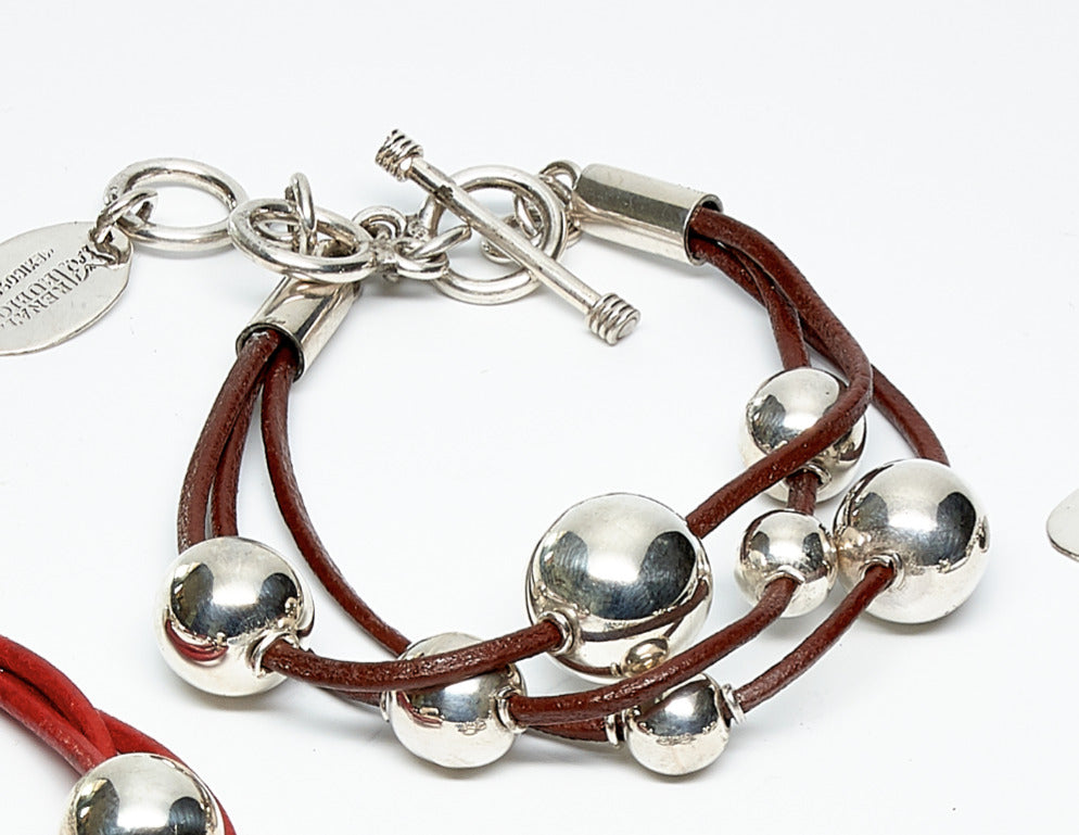 Multi Leather Strand Silver Bead Bracelets Chocolate Brown