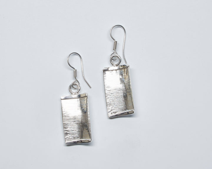 Brushed Silver Rectangle Dangle Earrings - Renata Rubio 92.5 - EGG855