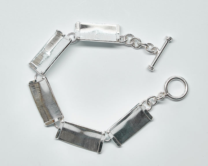 Brushed Silver Rectangle Link Bracelet