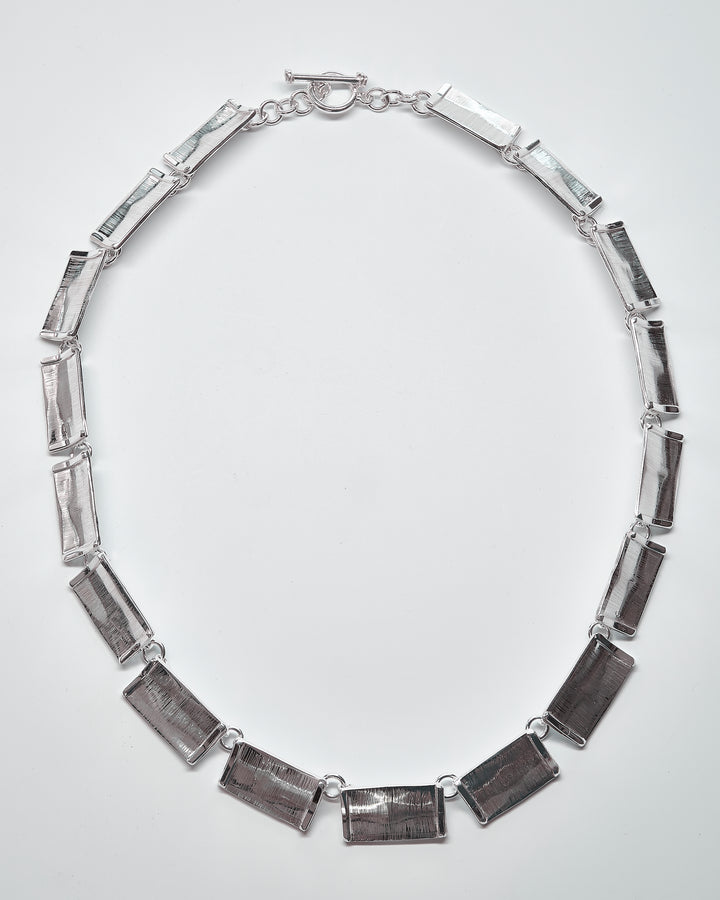 Brushed Silver Rectangle Link Necklace - Renata Rubio 92.5 - NGG233