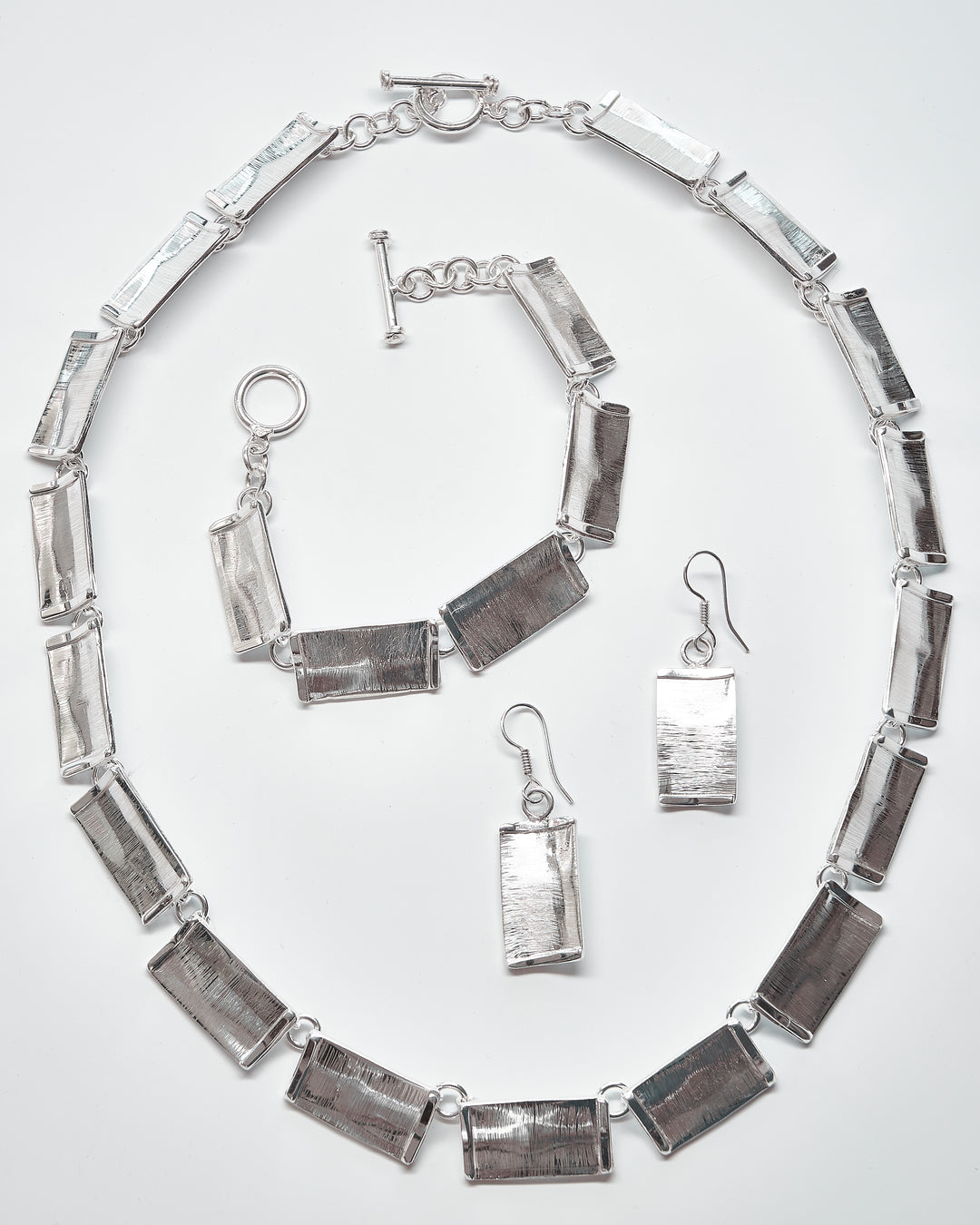 Brushed Silver Rectangle Link Set