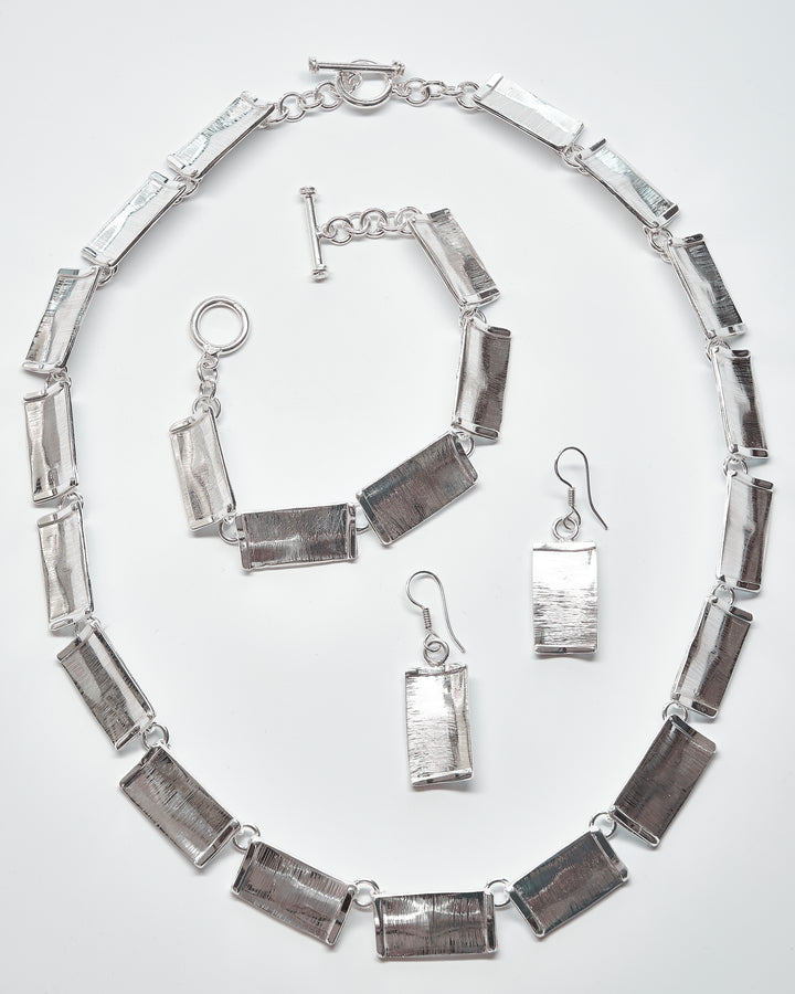 Brushed Silver Rectangle Link Set