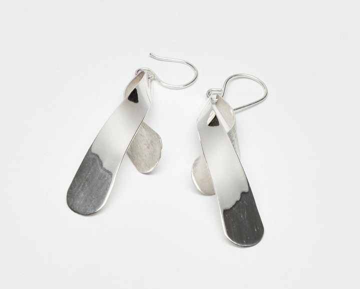 Brushed and Shiny Silver Teardrop Earrings