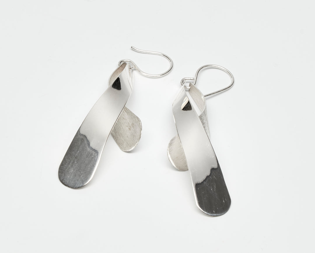 Brushed and Shiny Silver Teardrop Earrings - Renata Rubio 92.5 - ESC101