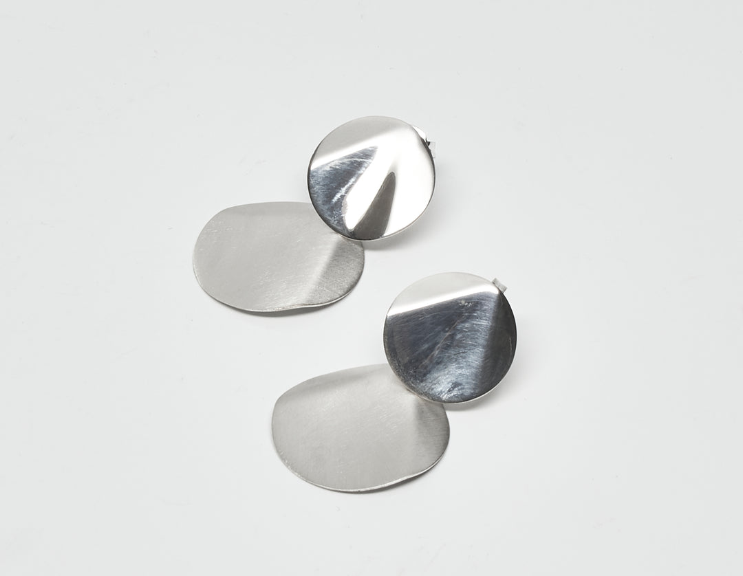 Brushed and Shiny Silver Twin Circle Earrings - Renata Rubio 92.5 - ESC104