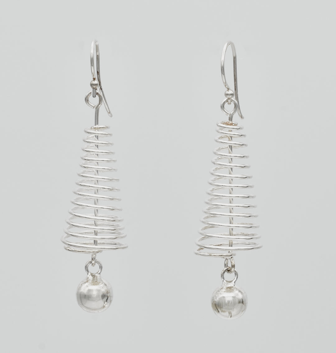 Coiled Silver Triangle Earrings with Dangle Bead