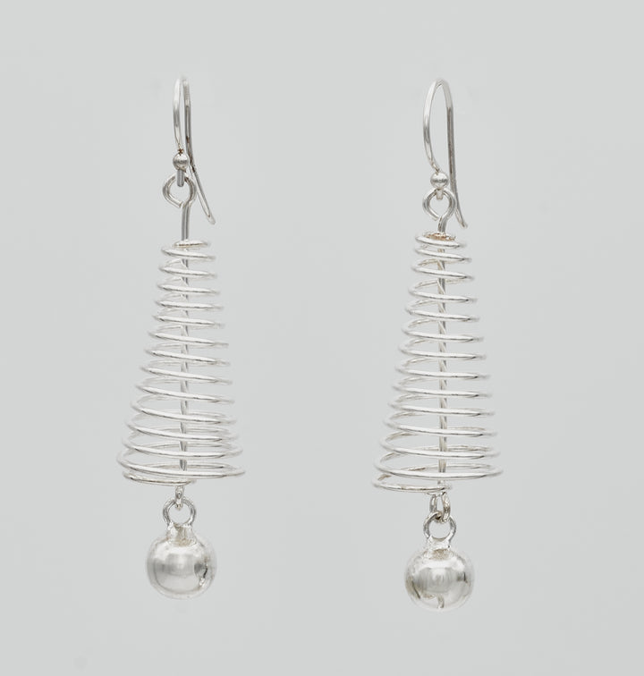 Coiled Silver Triangle Earrings with Dangle Bead