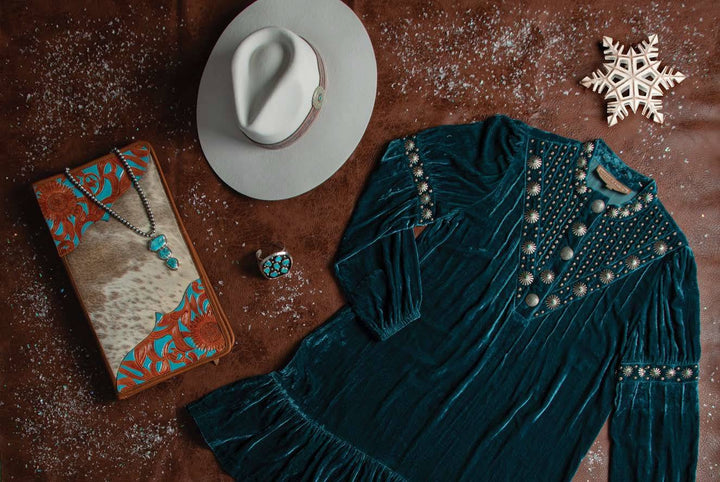 Sterling silver pendant and cuff with sleeping beauty turquoise featured in Cowboys and Indians Magazine – Renata Rubio 92.5