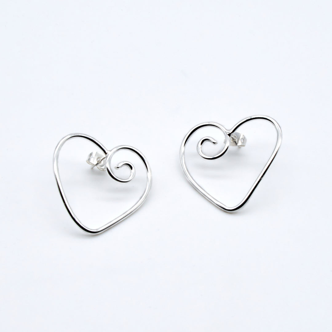 Curled Heart Post Earrings