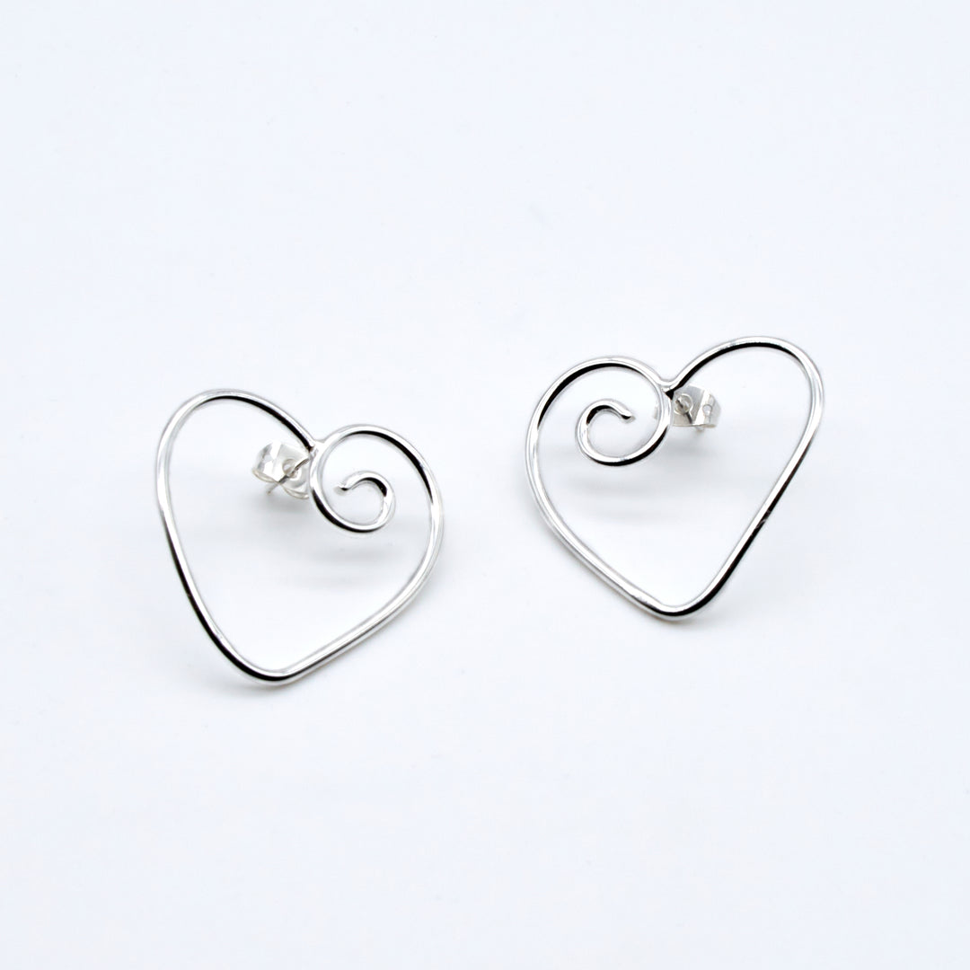 Oxidized Silver Dangle Heart Earrings