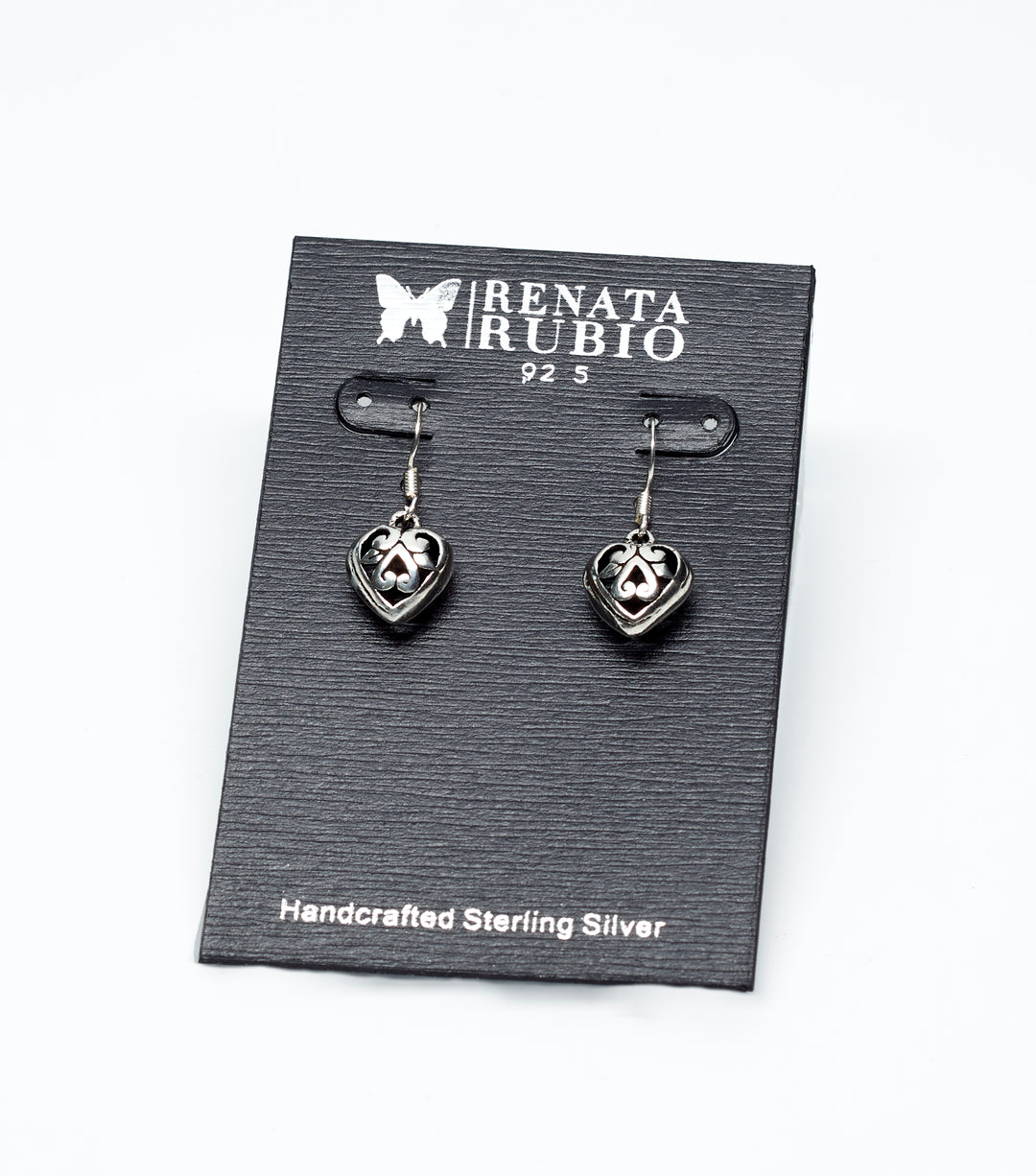 Curled Silver Heart Dangle Earrings - Renata Rubio 92.5 - EJF263