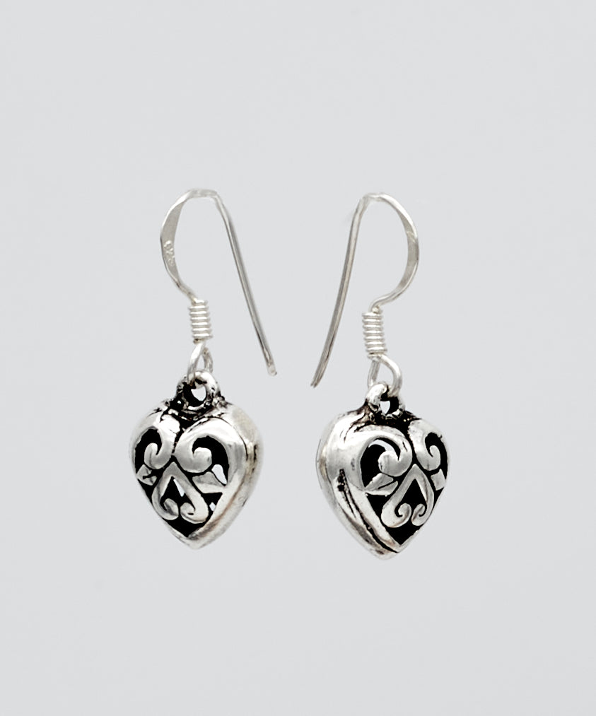 Sterling silver dangle heart earrings  by Renata Rubio 92.5