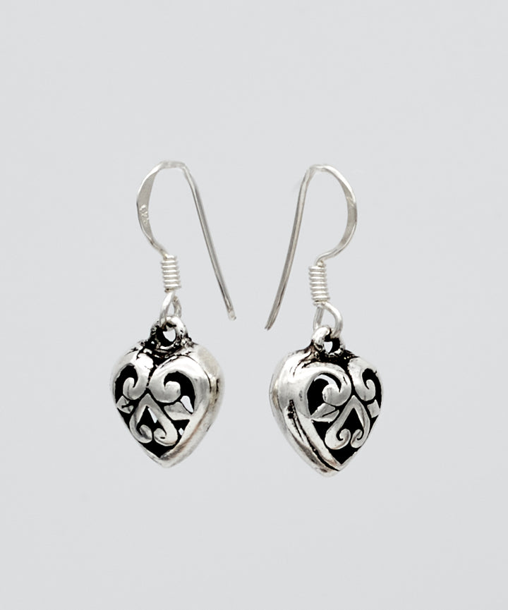 Curled Silver Heart Dangle Earrings - Renata Rubio 92.5 - EJF263