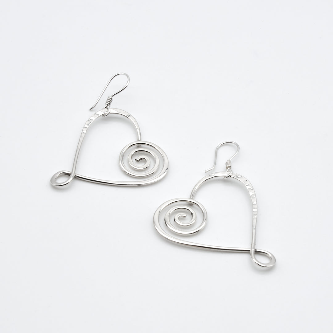 Curled Silver Heart Dangle Earrings