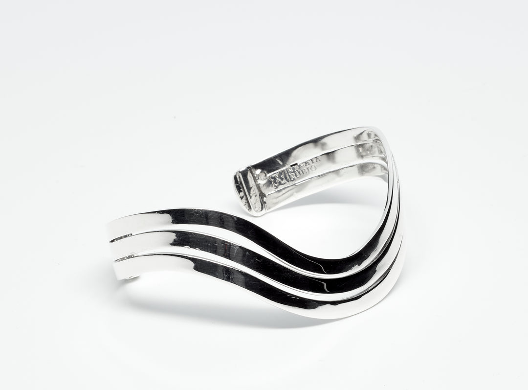 Curved Silver Triple Band Cuff