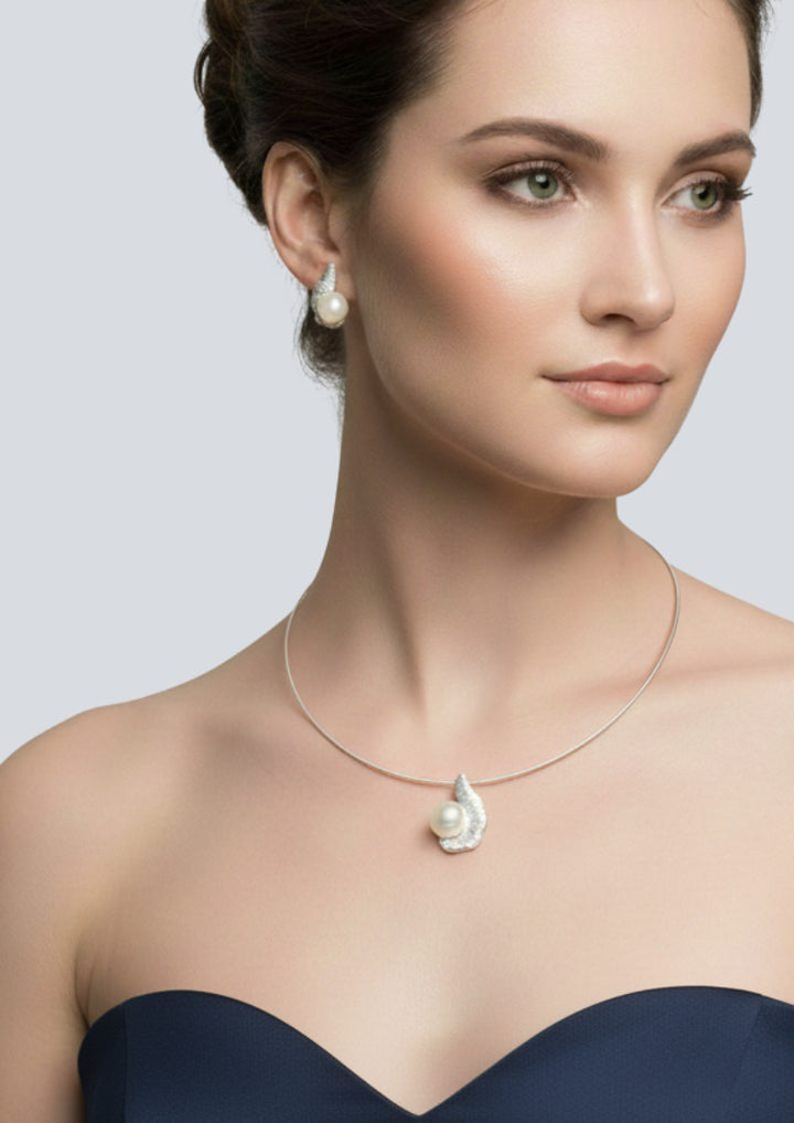 Curved Lined Sterling Silver Pearl Pendant, pendant features gently waved edges and a finely lined surface finished with a subtle matte texture.