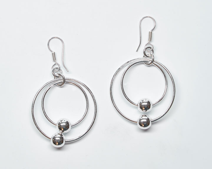 Double Bead Silver Loop Earrings - Renata Rubio 92.5 - handmade sterling silver jewelry with lifetime warranty