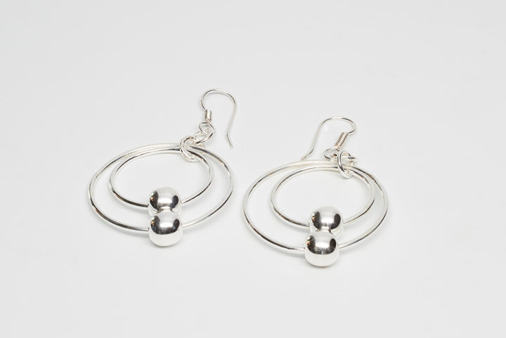 Double Bead Silver Loop Earrings - Renata Rubio 92.5 - handmade sterling silver jewelry with lifetime warranty