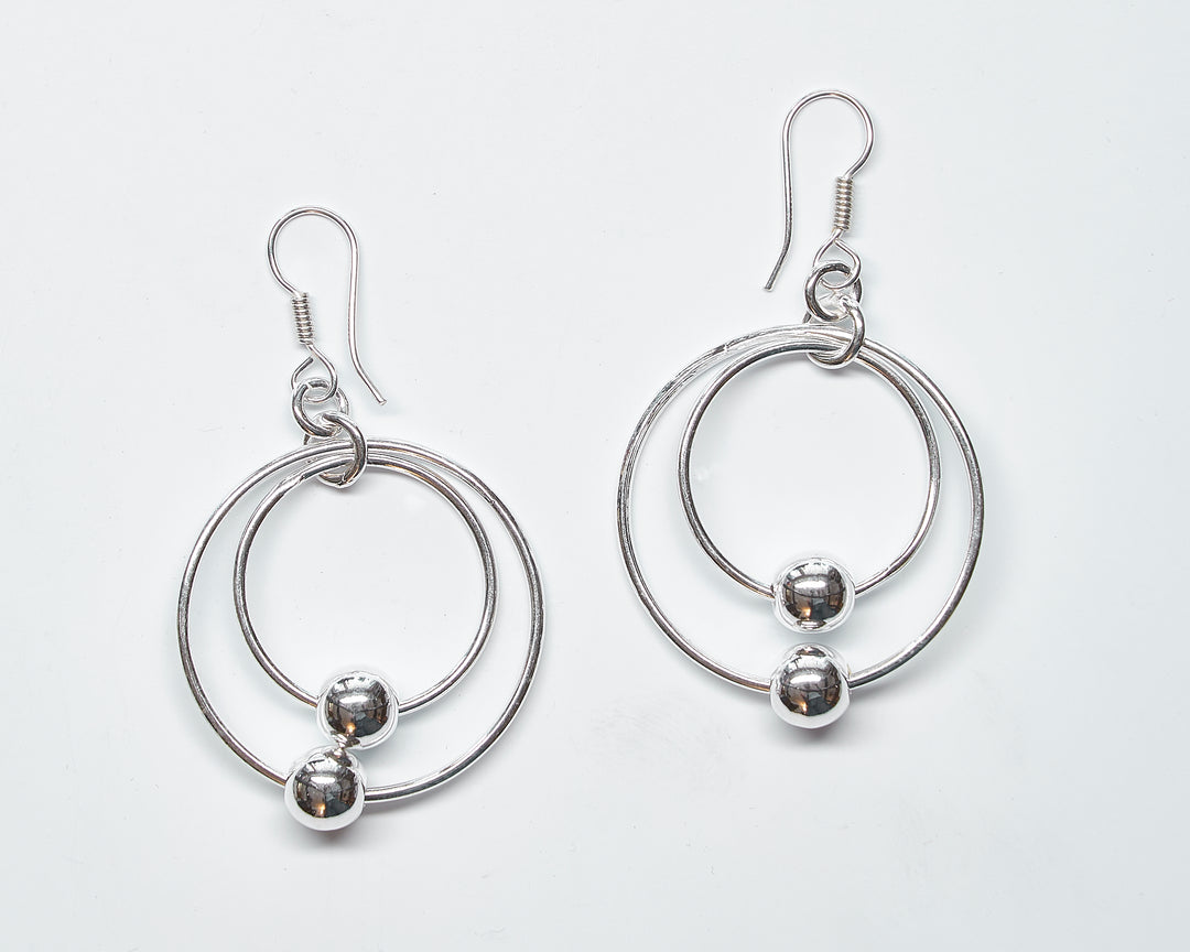 Double Beaded Silver Loop Earrings