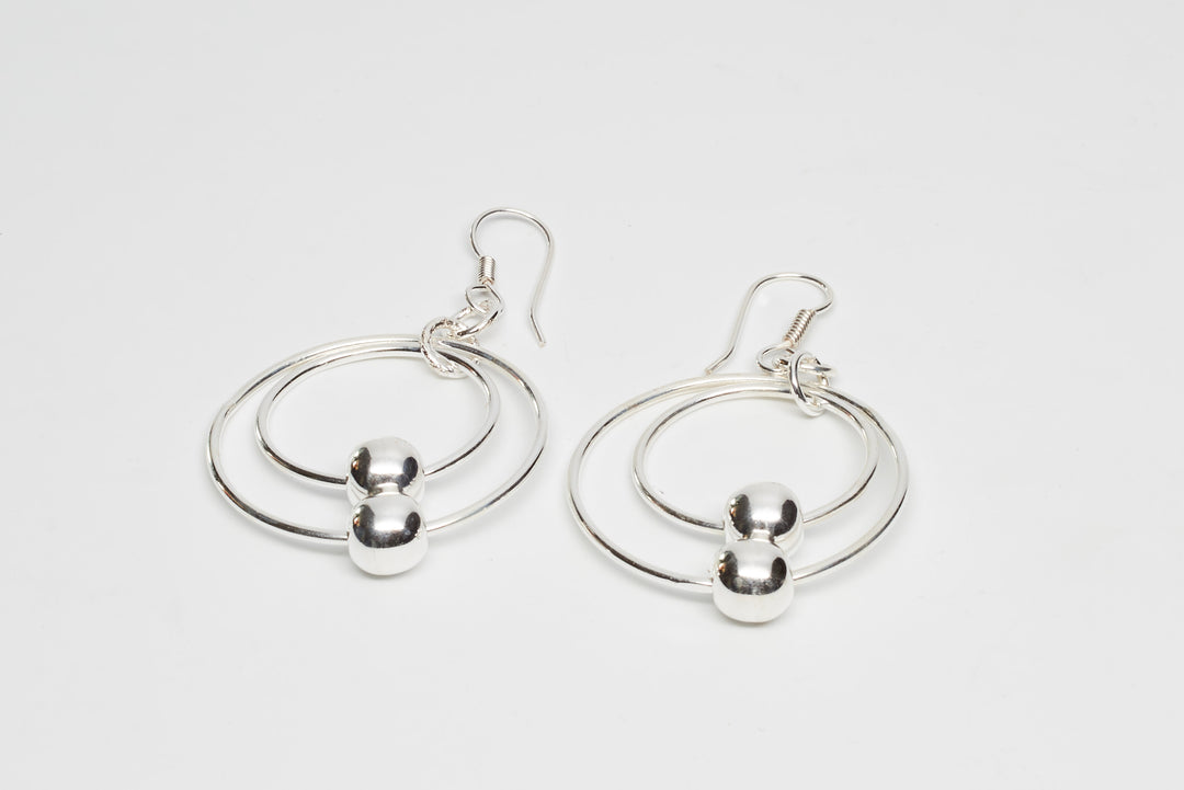 Double Beaded Silver Loop Earrings - Renata Rubio 92.5 - EGG819