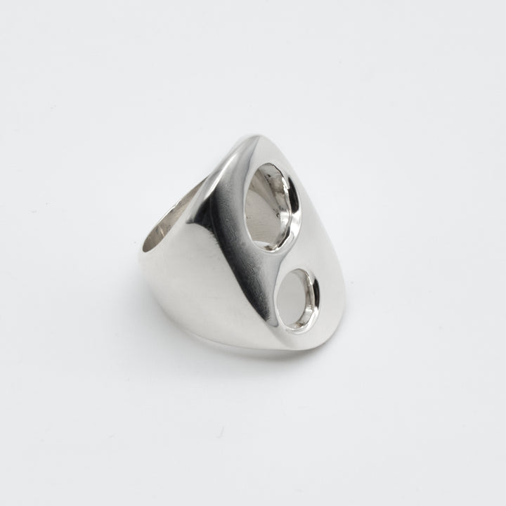 Silver Oval Ring with Twin Circles