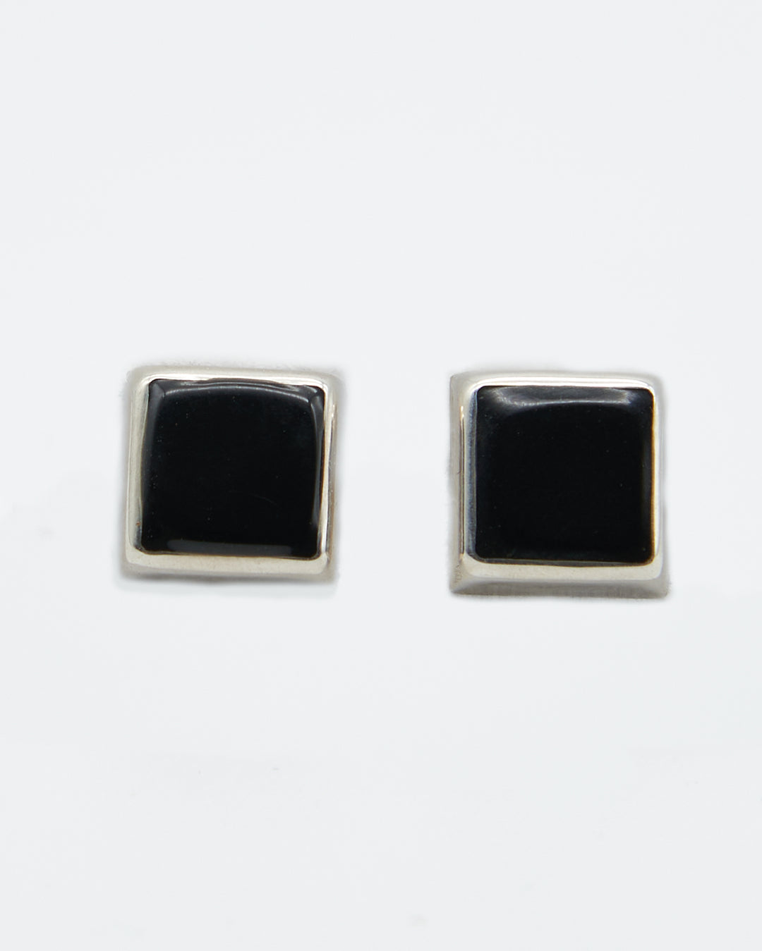 Square Silver Studs Onyx