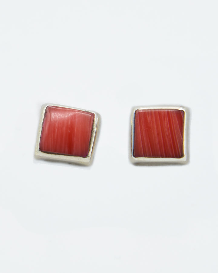 Square Silver Studs Pink Coral