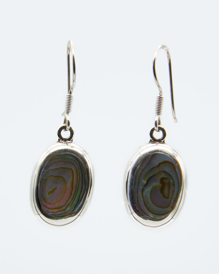 Oval Silver Earrings with Abalone Shell