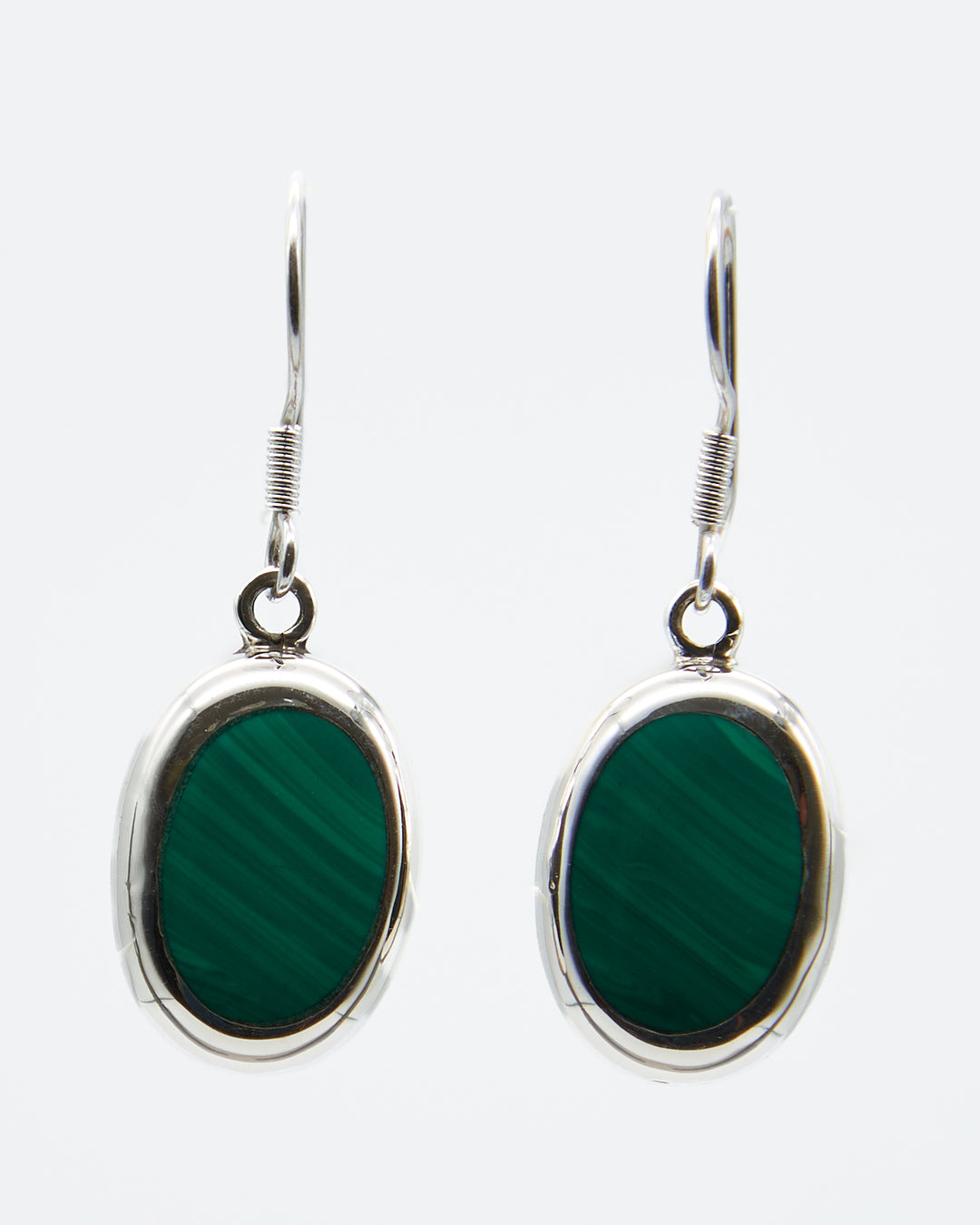 Oval Silver Earrings with Malachite