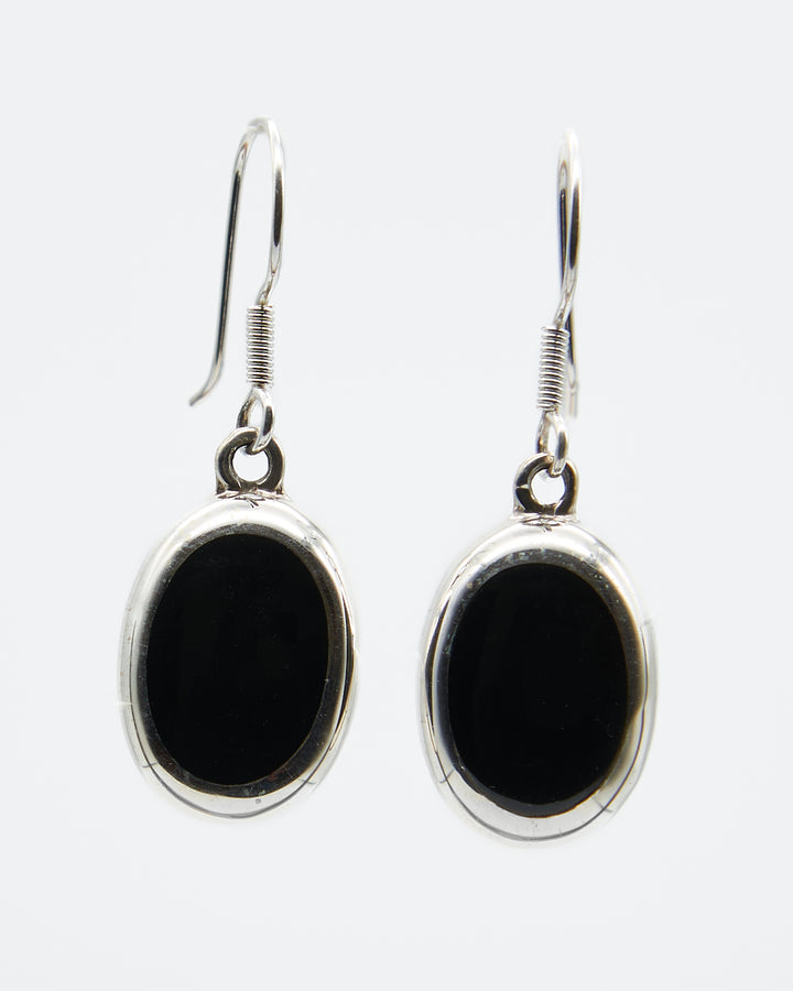 Oval Silver Earrings with Onyx