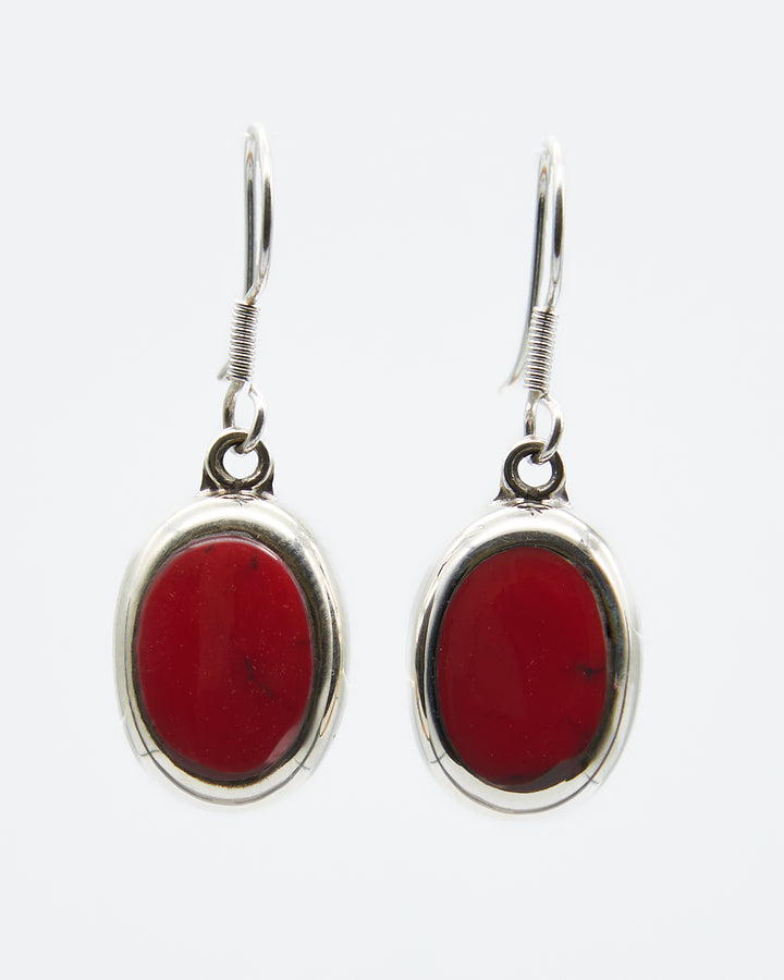 Oval Silver Earrings with Red Jasper