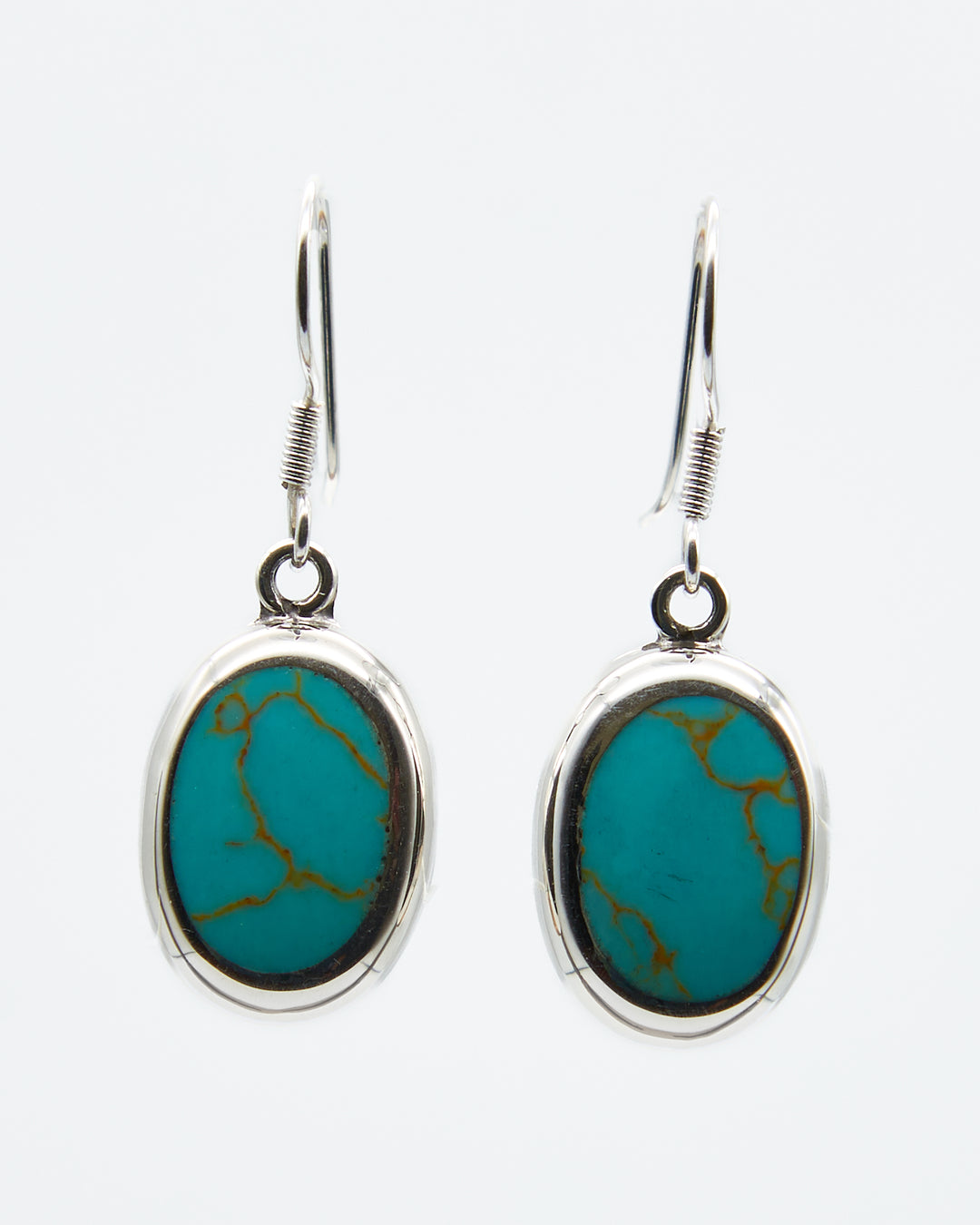 Oval Silver Earrings with Turquoise