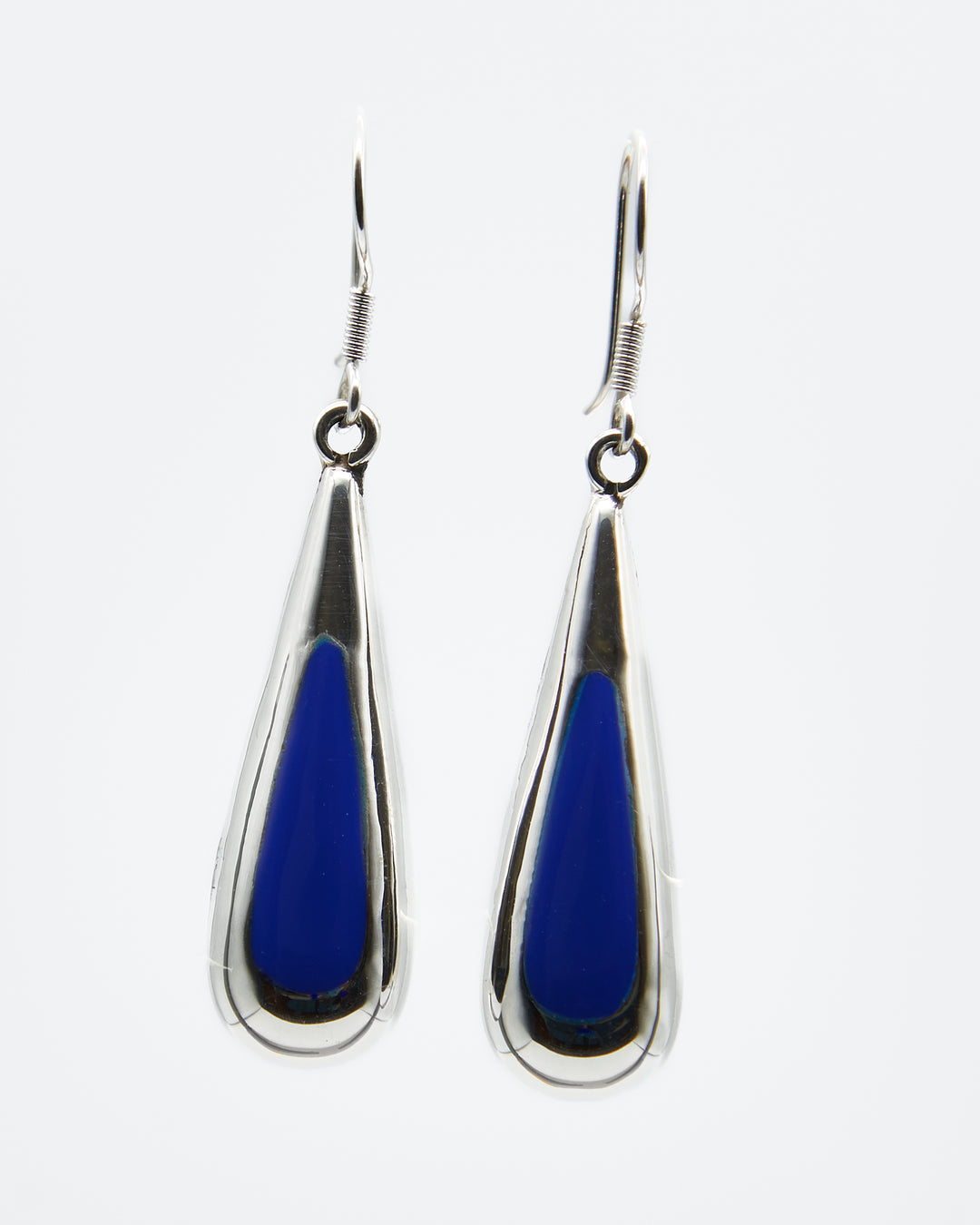 Long Silver Teardrop Dangle Earrings with Lapiz