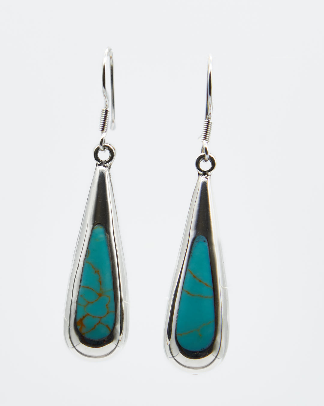 Long Silver Teardrop Dangle Earrings with Turquoise