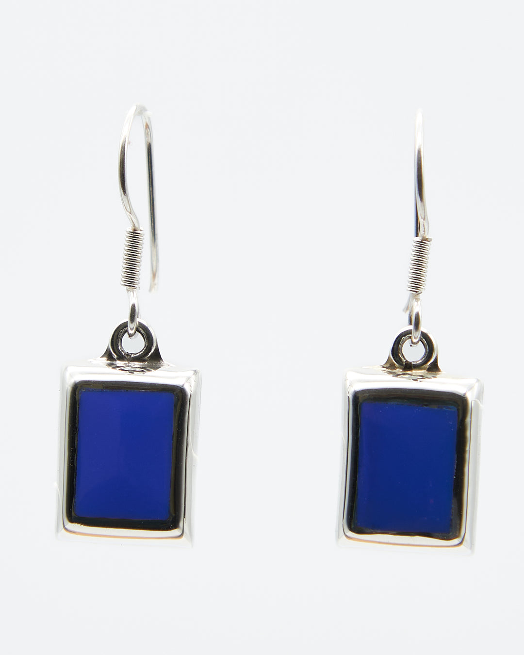 Rectangle Silver Earrings with Lapiz