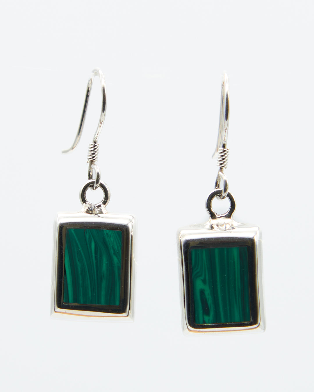 Rectangle Silver Earrings with Malachite