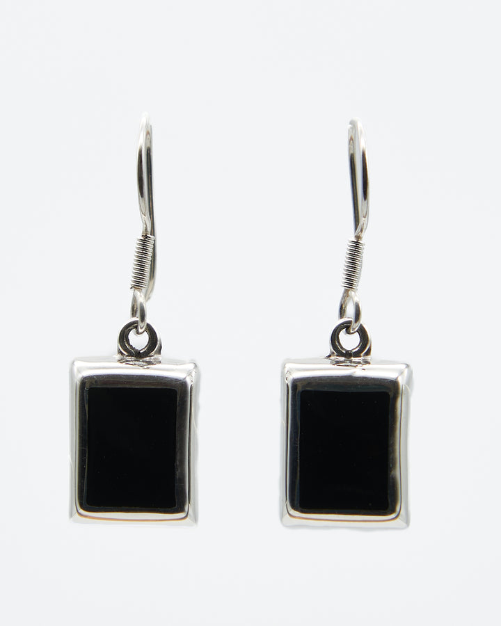 Rectangle Silver Earrings with Onyx