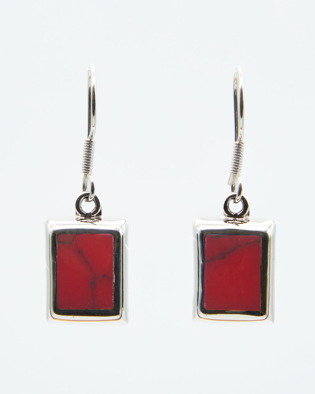 Rectangle Silver Earrings with Red Jasper